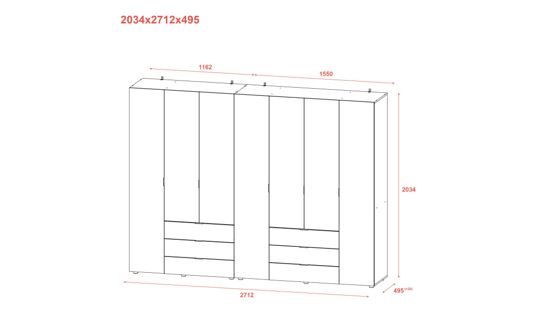 Kleiderschrank Doros Gelar Set mit Drehtüren Kaschmir 3+4 Türen 271,2x49,5x203,4 (80737641)