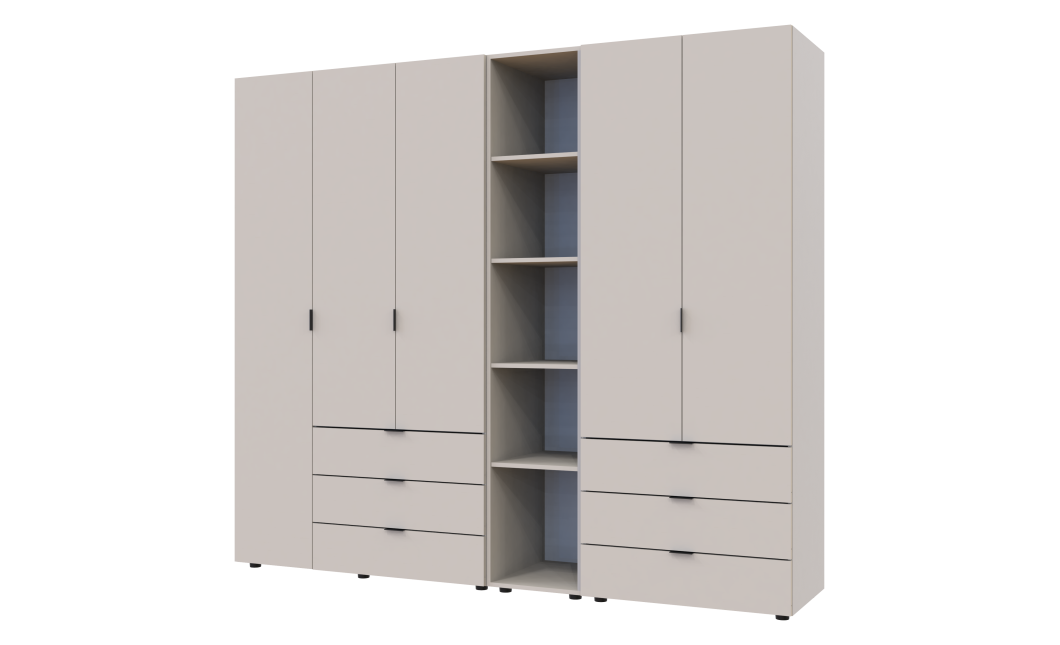Kleiderschrank Doros Gelar Kaschmir 2+3 Türen mit offenem Regal 231,9x49,5x203,4 (80737650)