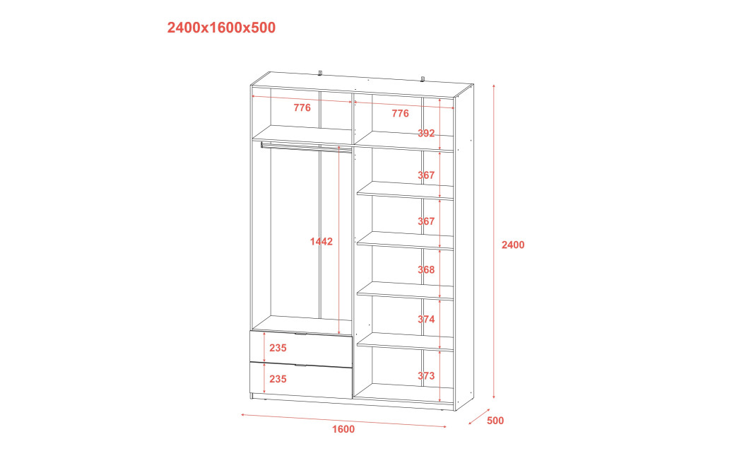 Kleiderschrank Doros Lukas mit Drehtüren Weiß 160x50x240 (80737067)