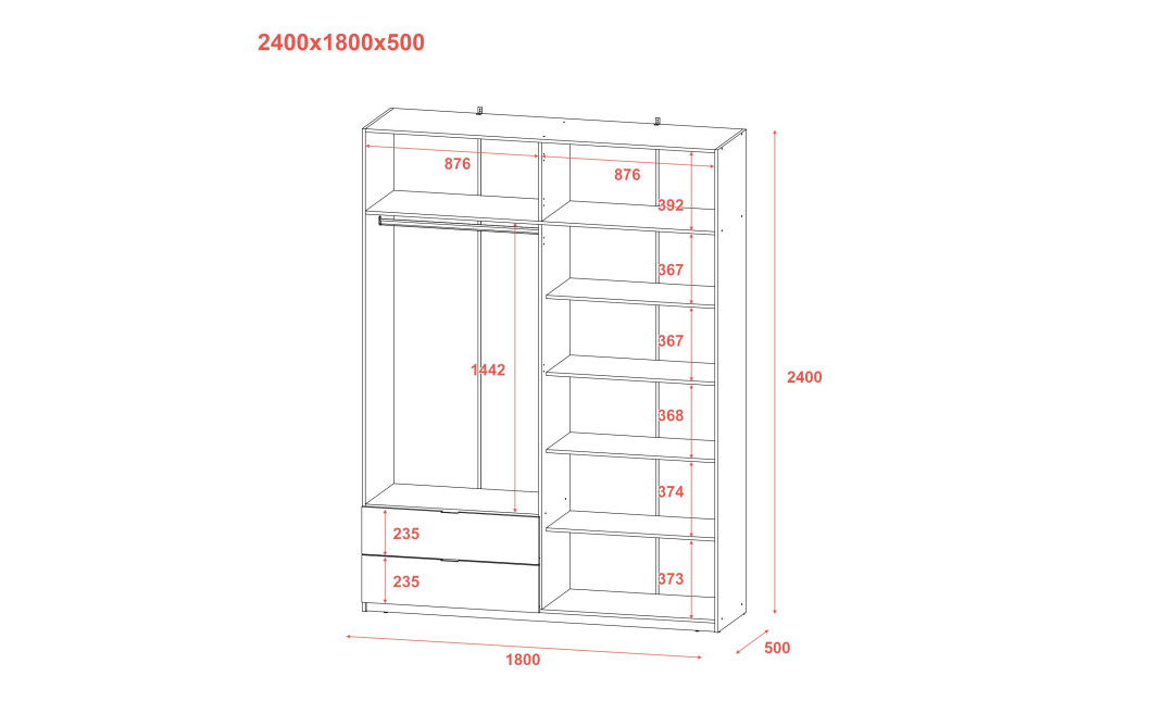 Kleiderschrank Doros Lukas mit Drehtüren Weiß 180x50x240 (80737069)