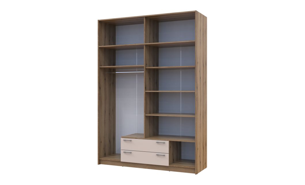 Kleiderschrank Doros Rondi mit Drehtüren mit Oberschrank und Spiegel Artisan Eiche / Kaschmir 4 Türen 160x52x236 (80737831)