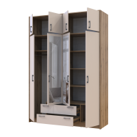 Kleiderschrank Doros Rondi mit Drehtüren mit Oberschrank und Spiegel Artisan Eiche / Kaschmir 4 Türen 160x52x236 (80737831)
