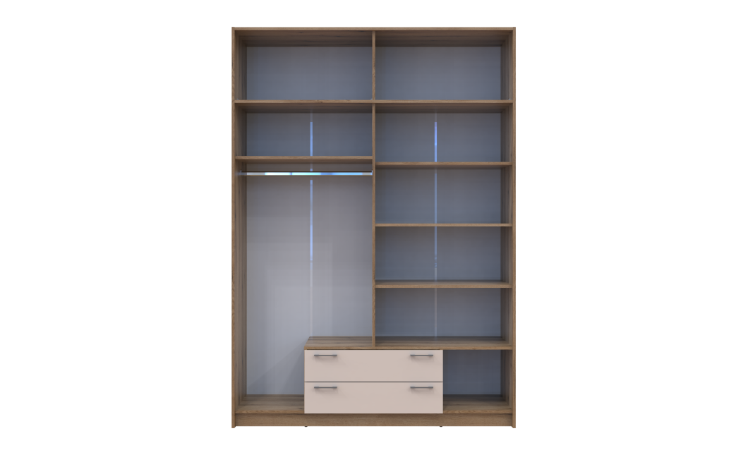 Kleiderschrank Doros Rondi mit Drehtüren mit Oberschrank und Spiegel Artisan Eiche / Kaschmir 4 Türen 160x52x236 (80737831)