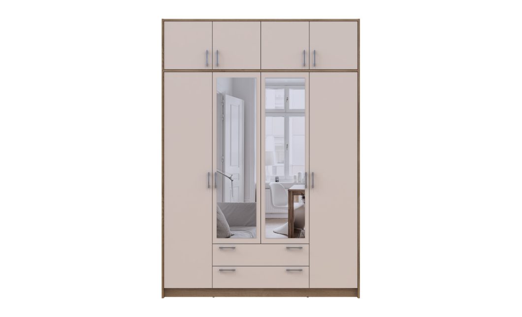 Kleiderschrank Doros Rondi mit Drehtüren mit Oberschrank und Spiegel Artisan Eiche / Kaschmir 4 Türen 160x52x236 (80737831)