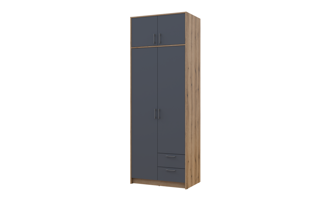 Kleiderschrank Doros Rondi mit Drehtüren mit Oberschrank Artisan Eiche / Graphitgrau 2 Türen 82x52x236 (80737808)