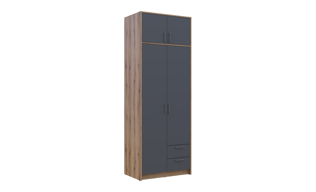 Kleiderschrank Doros Rondi mit Drehtüren mit Oberschrank Artisan Eiche / Graphitgrau 2 Türen 82x52x236 (80737808)