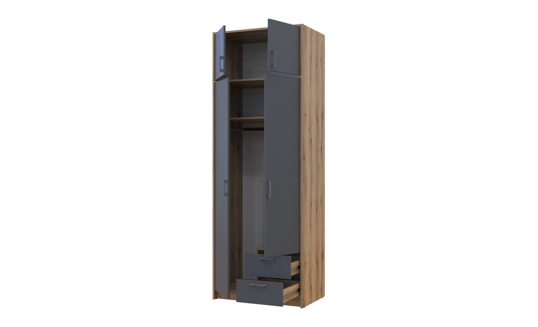 Kleiderschrank Doros Rondi mit Drehtüren mit Oberschrank Artisan Eiche / Graphitgrau 2 Türen 82x52x236 (80737808)