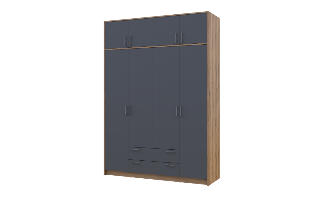 Kleiderschrank Doros Rondi mit Drehtüren mit Oberschrank Artisan Eiche / Graphitgrau 4 Türen 160x52x236 (80737828)