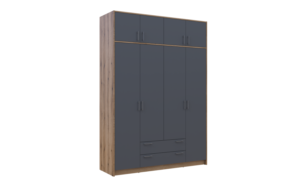 Kleiderschrank Doros Rondi mit Drehtüren mit Oberschrank Artisan Eiche / Graphitgrau 4 Türen 160x52x236 (80737828)
