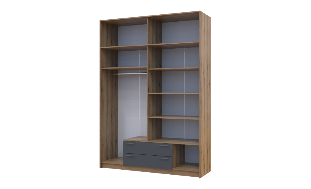 Kleiderschrank Doros Rondi mit Drehtüren mit Oberschrank Artisan Eiche / Graphitgrau 4 Türen 160x52x236 (80737828)