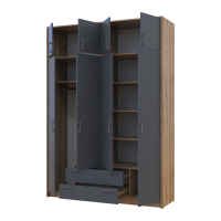 Kleiderschrank Doros Rondi mit Drehtüren mit Oberschrank Artisan Eiche / Graphitgrau 4 Türen 160x52x236 (80737828)