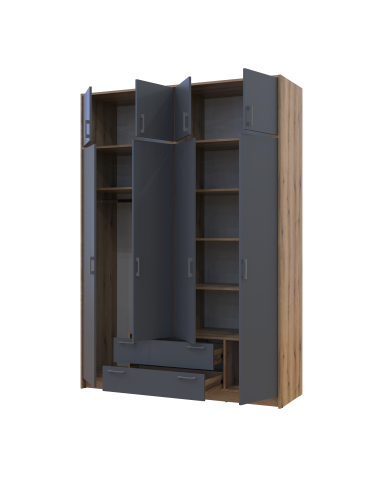 Kleiderschrank Doros Rondi mit Drehtüren mit Oberschrank Artisan Eiche / Graphitgrau 4 Türen 160x52x236 (80737828)