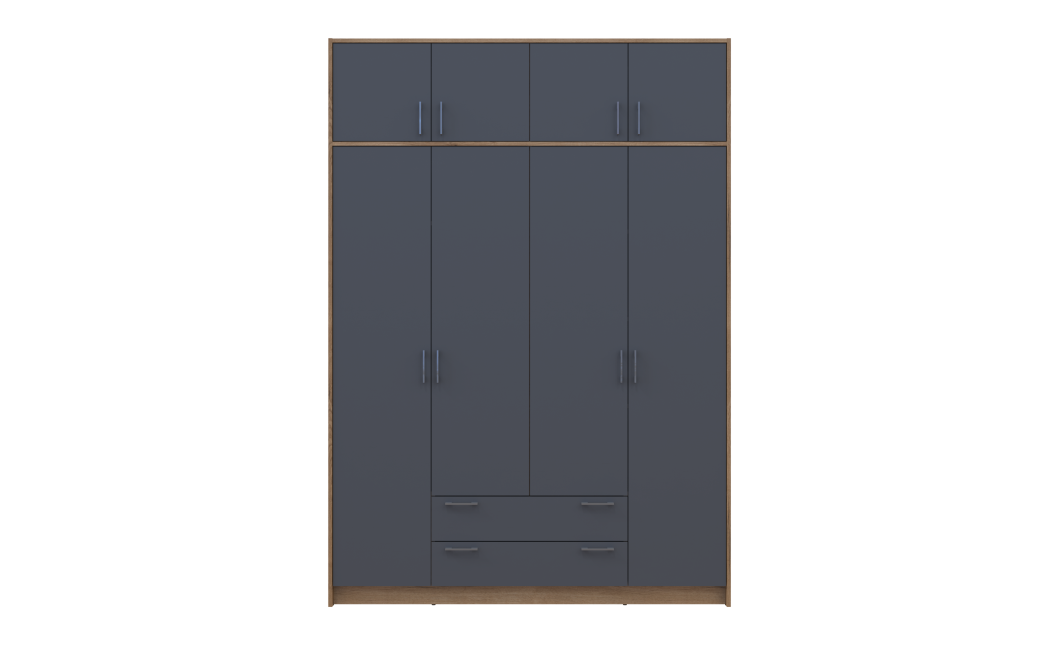 Kleiderschrank Doros Rondi mit Drehtüren mit Oberschrank Artisan Eiche / Graphitgrau 4 Türen 160x52x236 (80737828)