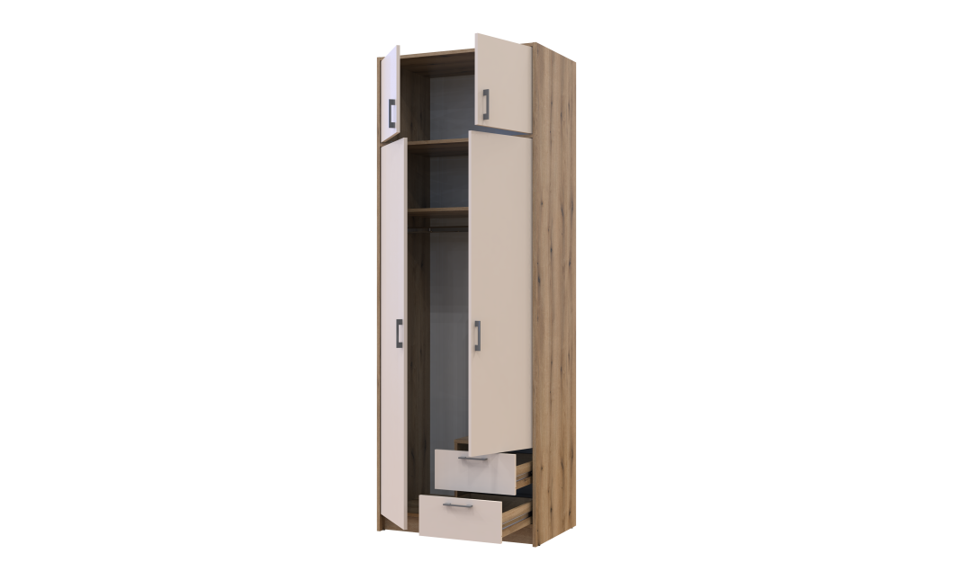 Kleiderschrank Doros Rondi mit Drehtüren mit Oberschrank Artisan Eiche / Kaschmir 2 Türen 82x52x236 (80737809)