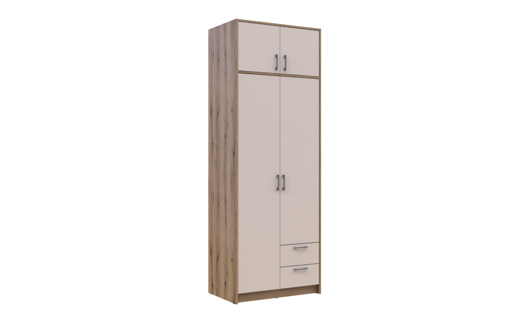 Kleiderschrank Doros Rondi mit Drehtüren mit Oberschrank Artisan Eiche / Kaschmir 2 Türen 82x52x236 (80737809)