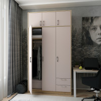 Kleiderschrank Doros Rondi mit Drehtüren mit Oberschrank Artisan Eiche / Kaschmir 3 Türen 121x52x236 (80737819)