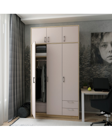 Kleiderschrank Doros Rondi mit Drehtüren mit Oberschrank Artisan Eiche / Kaschmir 3 Türen 121x52x236 (80737819)
