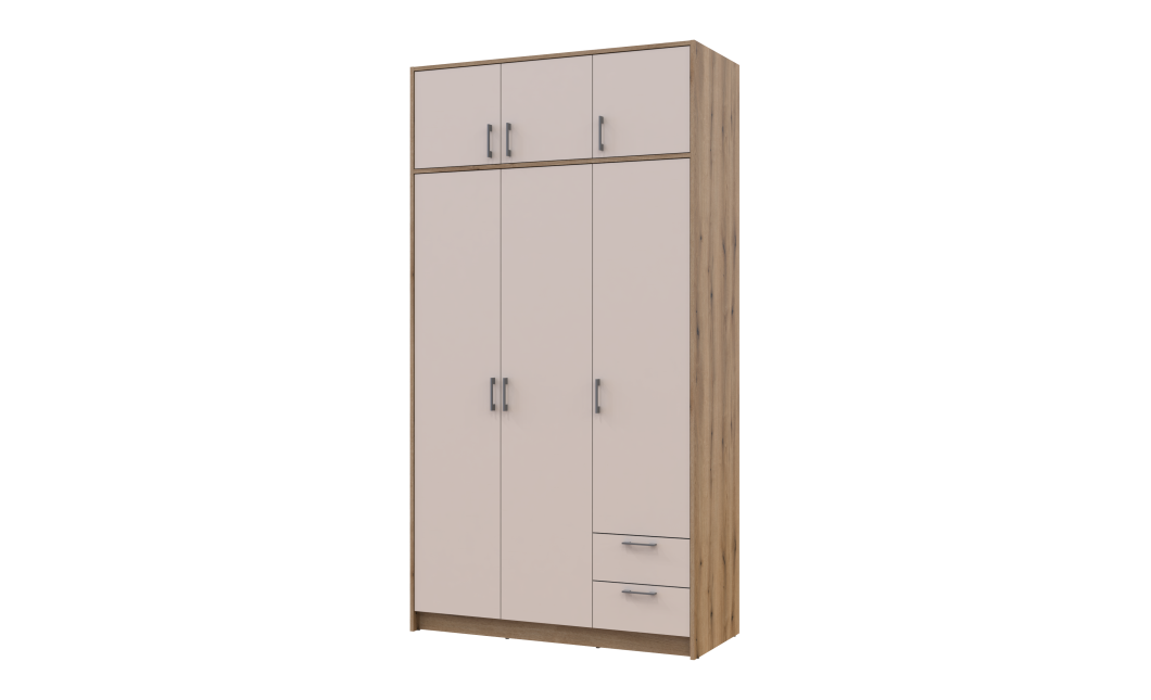 Kleiderschrank Doros Rondi mit Drehtüren mit Oberschrank Artisan Eiche / Kaschmir 3 Türen 121x52x236 (80737819)