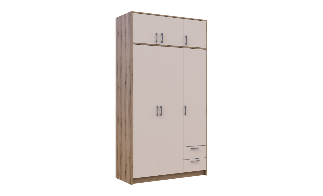 Kleiderschrank Doros Rondi mit Drehtüren mit Oberschrank Artisan Eiche / Kaschmir 3 Türen 121x52x236 (80737819)