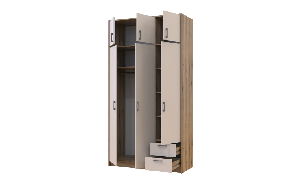 Kleiderschrank Doros Rondi mit Drehtüren mit Oberschrank Artisan Eiche / Kaschmir 3 Türen 121x52x236 (80737819)