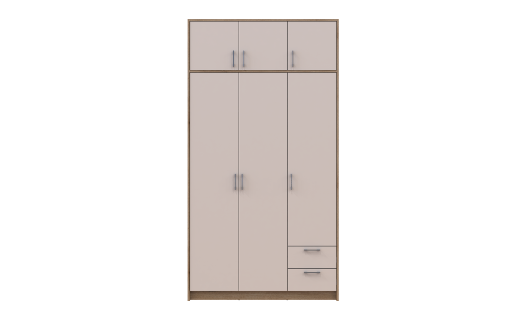 Kleiderschrank Doros Rondi mit Drehtüren mit Oberschrank Artisan Eiche / Kaschmir 3 Türen 121x52x236 (80737819)