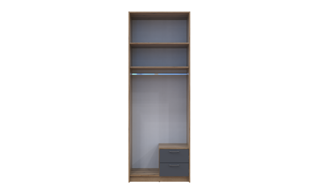 Kleiderschrank Doros Rondi mit Drehtüren mit Oberschrank und Spiegel Artisan Eiche / Graphitgrau 2 Türen 82x52x236 (80737810)