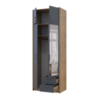 Kleiderschrank Doros Rondi mit Drehtüren mit Oberschrank und Spiegel Artisan Eiche / Graphitgrau 2 Türen 82x52x236 (80737810)