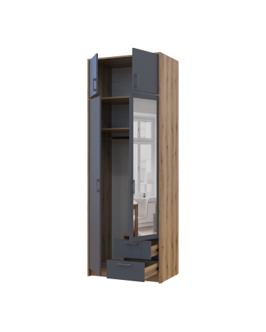 Kleiderschrank Doros Rondi mit Drehtüren mit Oberschrank und Spiegel Artisan Eiche / Graphitgrau 2 Türen 82x52x236 (80737810)