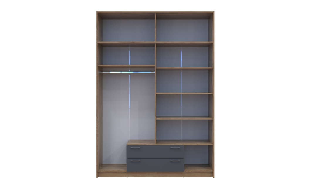 Kleiderschrank Doros Rondi mit Drehtüren und Spiegel Artisan Eiche / Graphitgrau 4 Türen 160x52x236 (80737830)