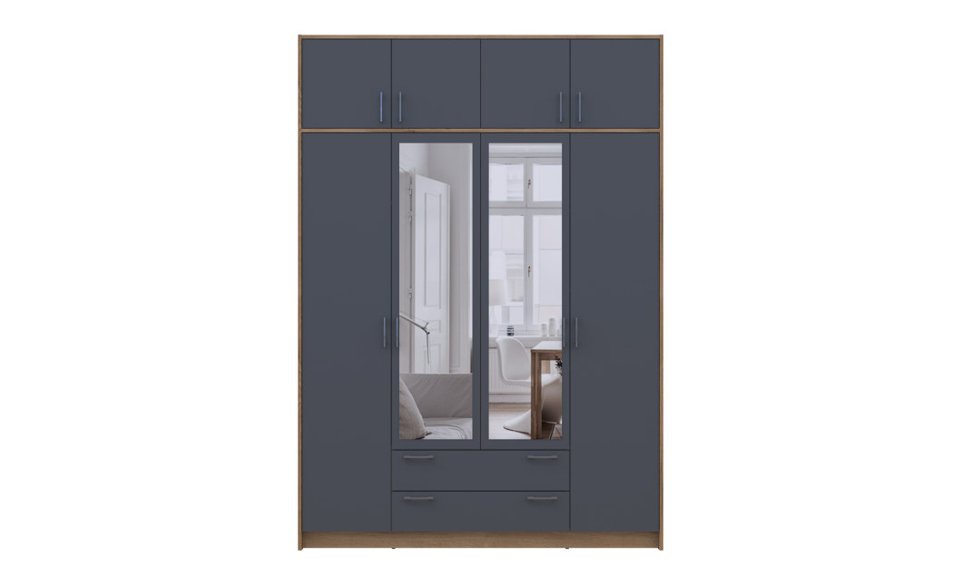 Kleiderschrank Doros Rondi mit Drehtüren und Spiegel Artisan Eiche / Graphitgrau 4 Türen 160x52x236 (80737830)