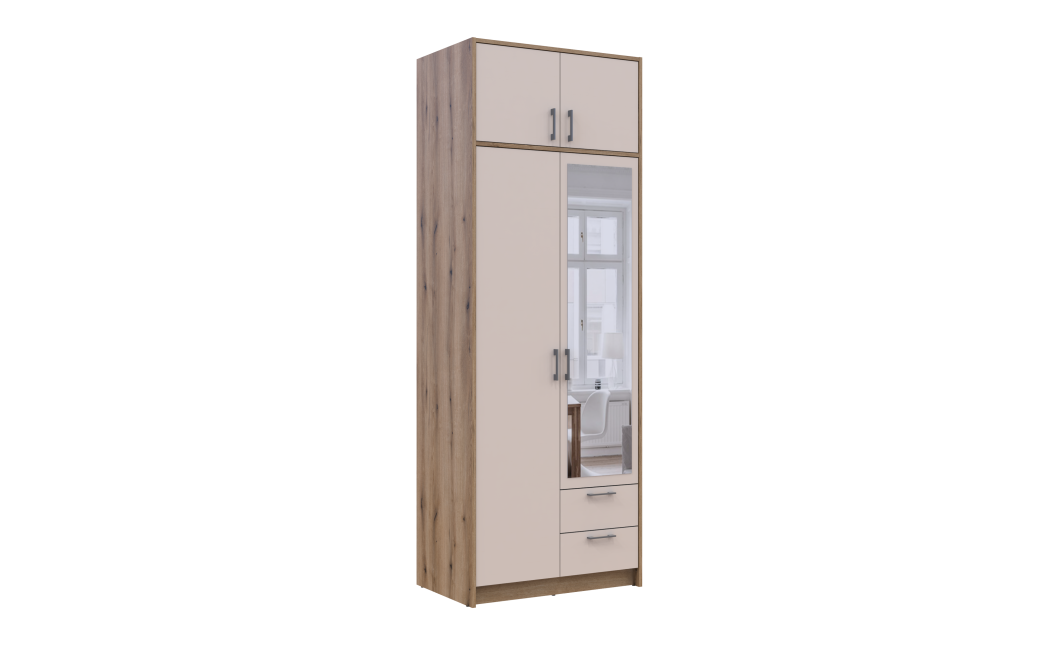 Kleiderschrank Doros Rondi mit Drehtüren und Spiegel Artisan Eiche / Kaschmir 2 Türen 82x52x236 (80737811)