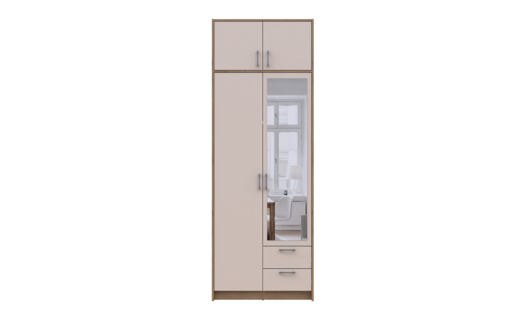 Kleiderschrank Doros Rondi mit Drehtüren und Spiegel Artisan Eiche / Kaschmir 2 Türen 82x52x236 (80737811)