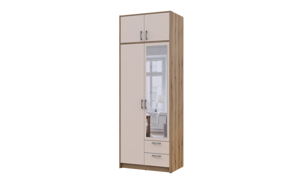 Kleiderschrank Doros Rondi mit Drehtüren und Spiegel Artisan Eiche / Kaschmir 2 Türen 82x52x236 (80737811)