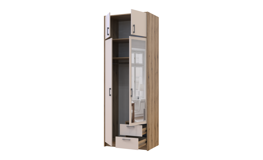 Kleiderschrank Doros Rondi mit Drehtüren und Spiegel Artisan Eiche / Kaschmir 2 Türen 82x52x236 (80737811)