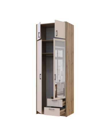 Kleiderschrank Doros Rondi mit Drehtüren und Spiegel Artisan Eiche / Kaschmir 2 Türen 82x52x236 (80737811)