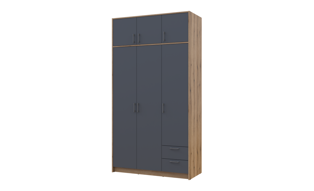 Kleiderschrank Doros Rondi mit Drehtüren mit Oberschrank Artisan Eiche / Graphitgrau 3 Türen 121x52x236 (80737818)