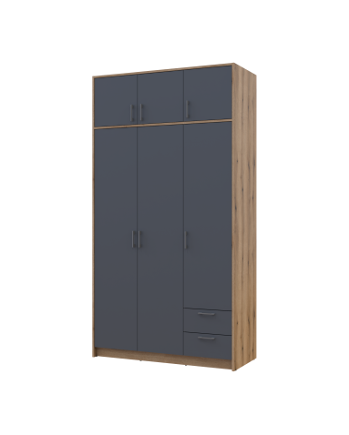 Kleiderschrank Doros Rondi mit Drehtüren mit Oberschrank Artisan Eiche / Graphitgrau 3 Türen 121x52x236 (80737818)