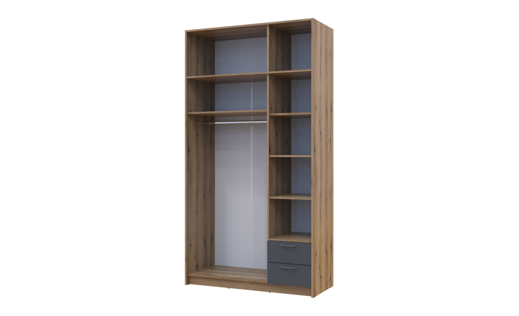 Kleiderschrank Doros Rondi mit Drehtüren mit Oberschrank Artisan Eiche / Graphitgrau 3 Türen 121x52x236 (80737818)