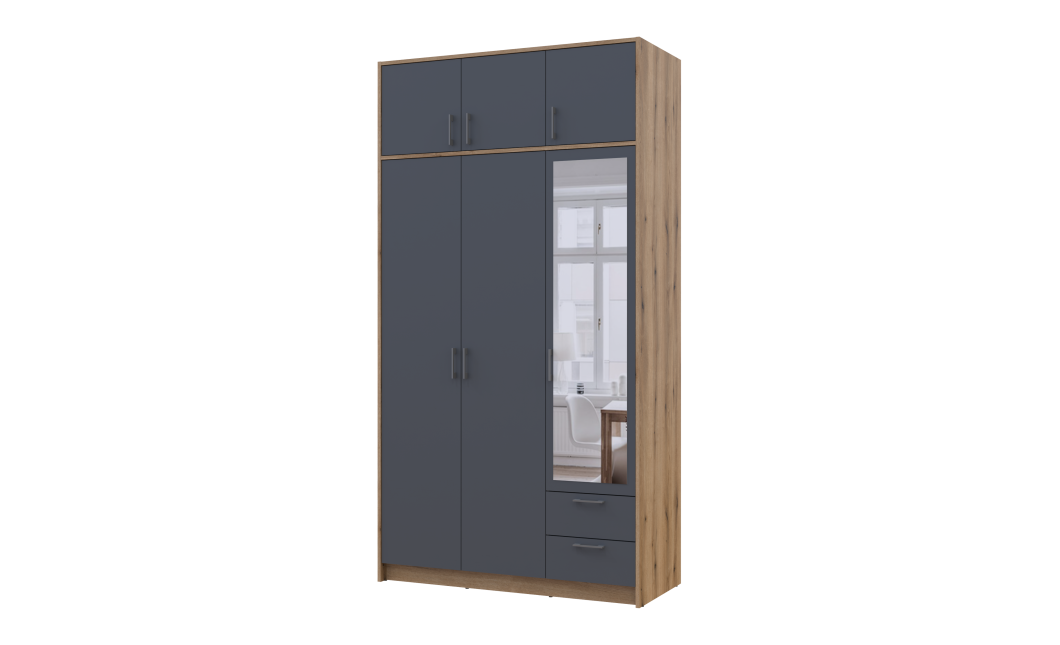 Kleiderschrank Doros Rondi mit Drehtüren und Spiegel Artisan Eiche / Graphitgrau 3 Türen 121x52x236 (80737820)
