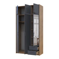Kleiderschrank Doros Rondi mit Drehtüren und Spiegel Artisan Eiche / Graphitgrau 3 Türen 121x52x236 (80737820)