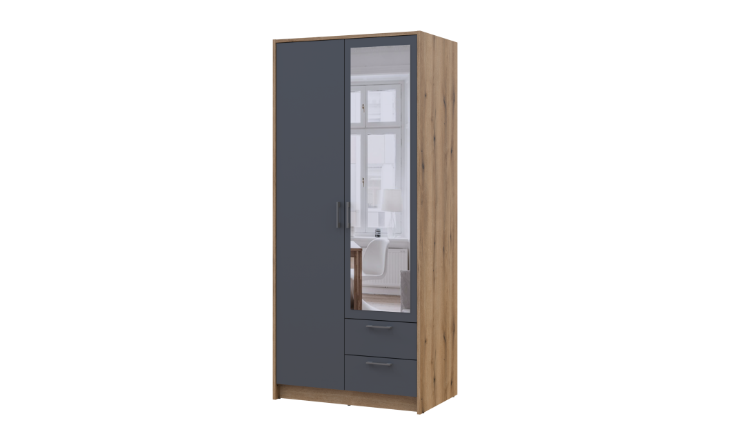 Kleiderschrank Doros Rondi mit Drehtüren mit Spiegel Artisan Eiche / Graphitgrau 2 Türen 82x52x195 (80737806)