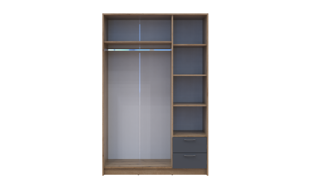 Kleiderschrank Doros Rondi mit Drehtüren mit Spiegel Artisan Eiche / Graphitgrau 3 Türen 121x52x195 (80737816)
