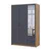 Kleiderschrank Doros Rondi mit Drehtüren mit Spiegel Artisan Eiche / Graphitgrau 3 Türen 121x52x195 (80737816)