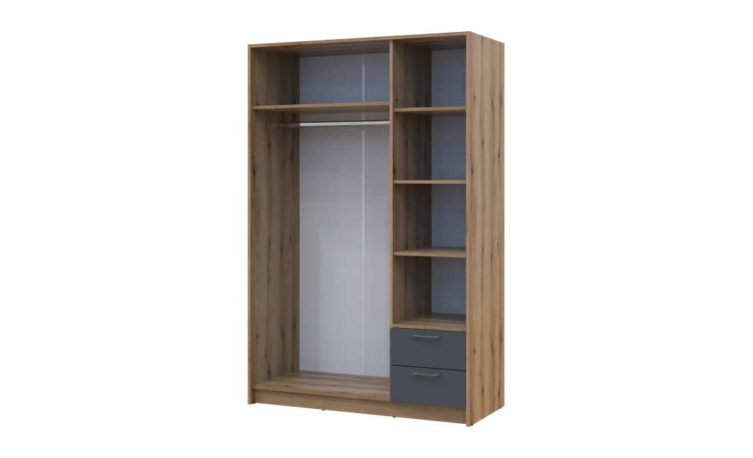 Kleiderschrank Doros Rondi mit Drehtüren mit Spiegel Artisan Eiche / Graphitgrau 3 Türen 121x52x195 (80737816)