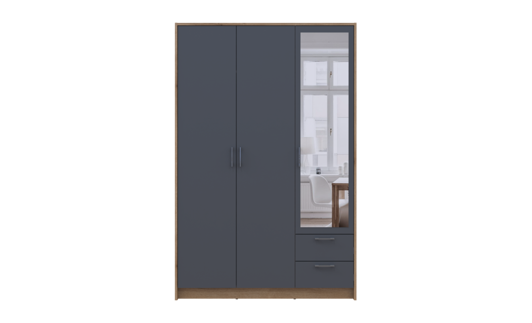 Kleiderschrank Doros Rondi mit Drehtüren mit Spiegel Artisan Eiche / Graphitgrau 3 Türen 121x52x195 (80737816)
