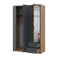 Kleiderschrank Doros Rondi mit Drehtüren mit Spiegel Artisan Eiche / Graphitgrau 3 Türen 121x52x195 (80737816)