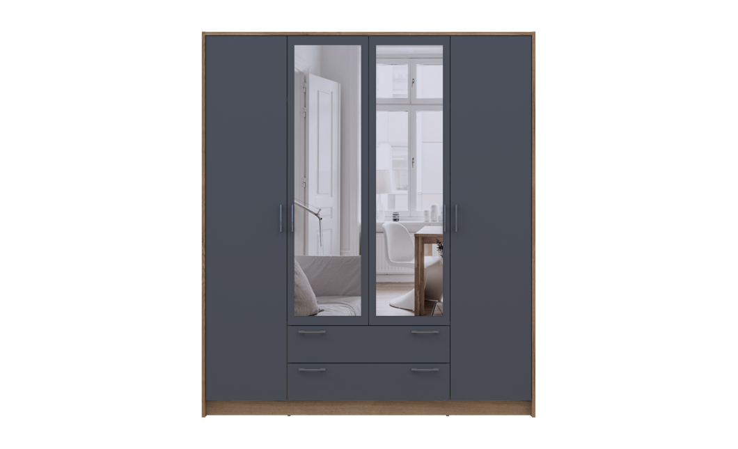 Kleiderschrank Doros Rondi mit Drehtüren mit Spiegel Artisan Eiche / Graphitgrau 4 Türen 160x52x195 (80737826)