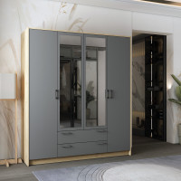 Kleiderschrank Doros Rondi mit Drehtüren mit Spiegel Artisan Eiche / Graphitgrau 4 Türen 160x52x195 (80737826)