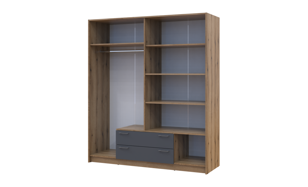 Kleiderschrank Doros Rondi mit Drehtüren mit Spiegel Artisan Eiche / Graphitgrau 4 Türen 160x52x195 (80737826)