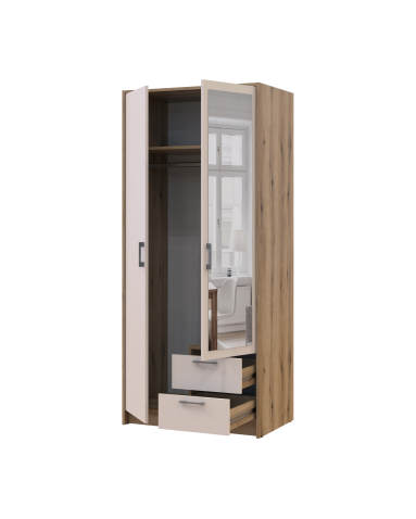 Kleiderschrank Doros Rondi mit Drehtüren mit Spiegel Artisan Eiche / Kaschmir 2 Türen 82x52x195 (80737807)